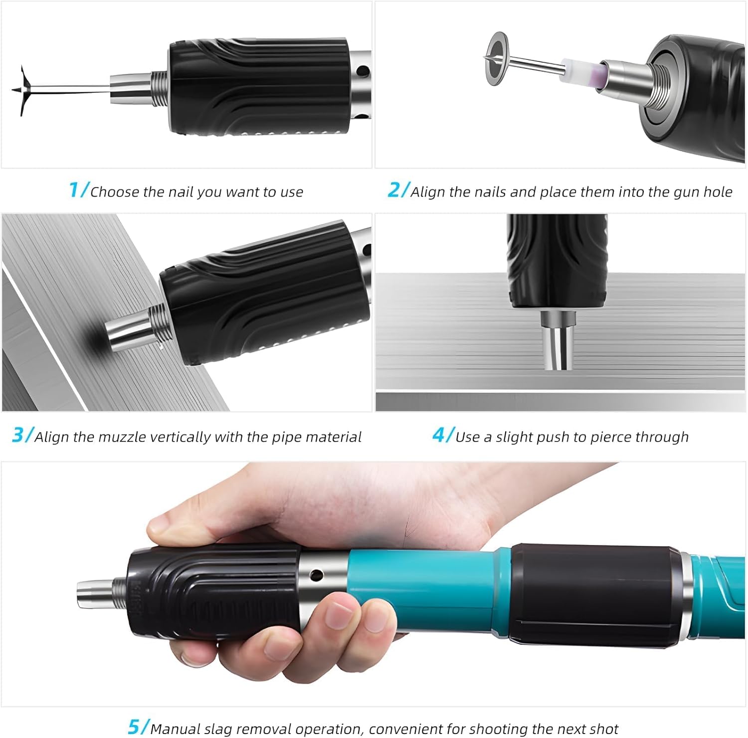 Nail Gun with 50 Nails – Adjustable Force, Compact & Powerful for Concrete, Wood & DIY