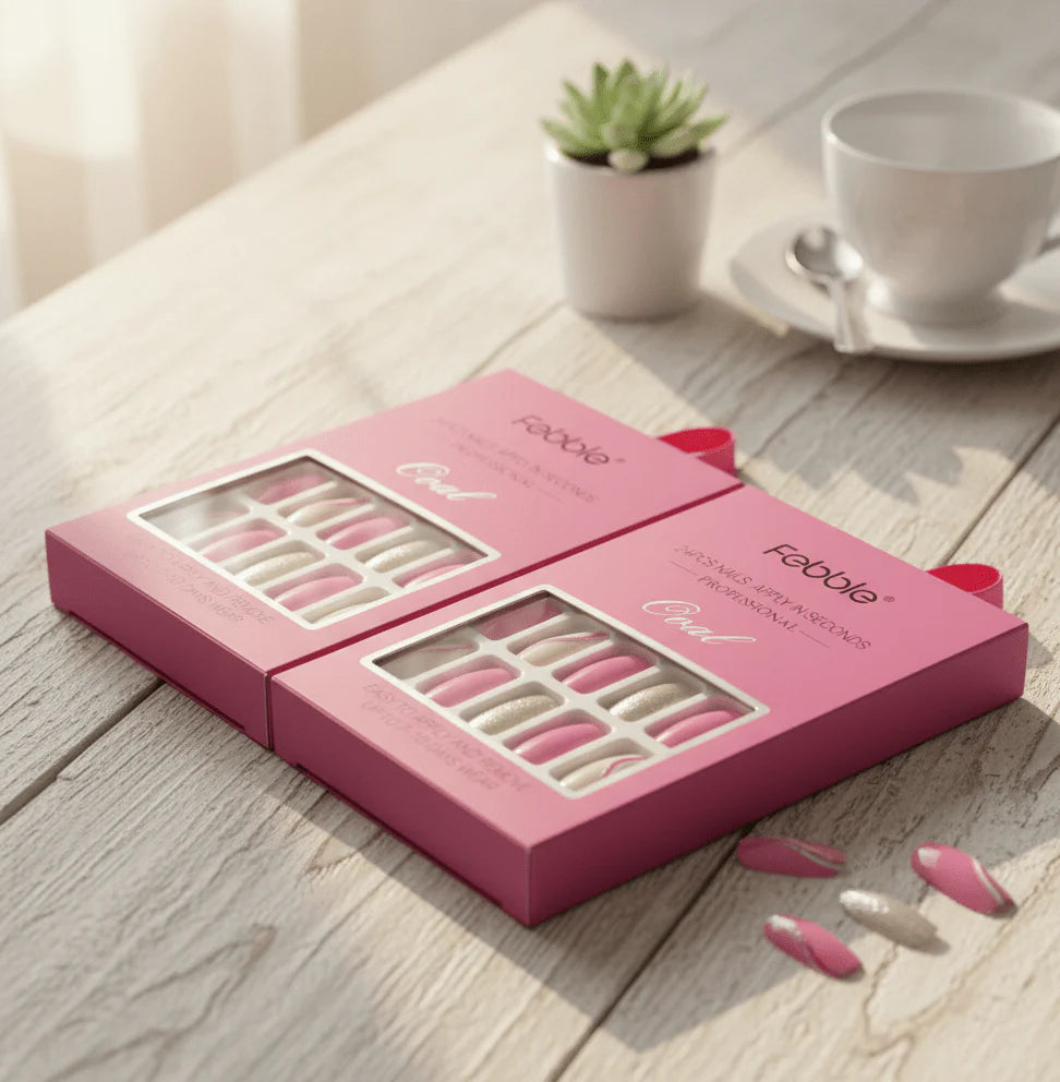 Febble - Hot Pink with Silver Sparkle Press-On Nails (Original)